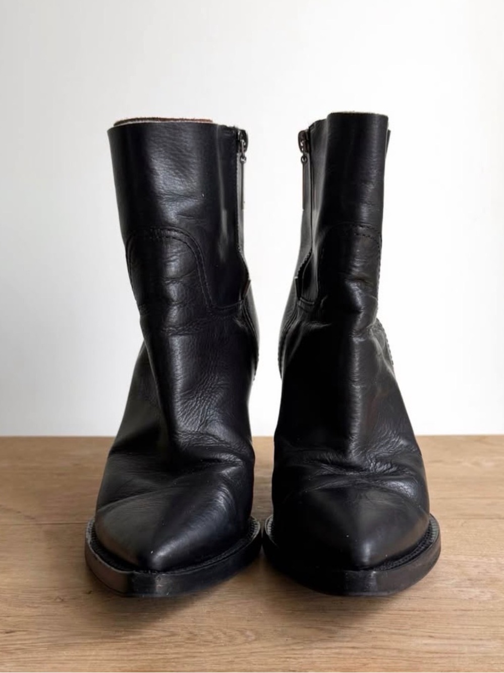 “Lou” Saint Laurent Black Leather Ankle Boots, Size 8
